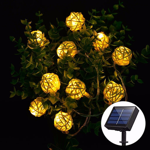 4m 20leds Solar Rattan Balls Garlands LED Solar String Light